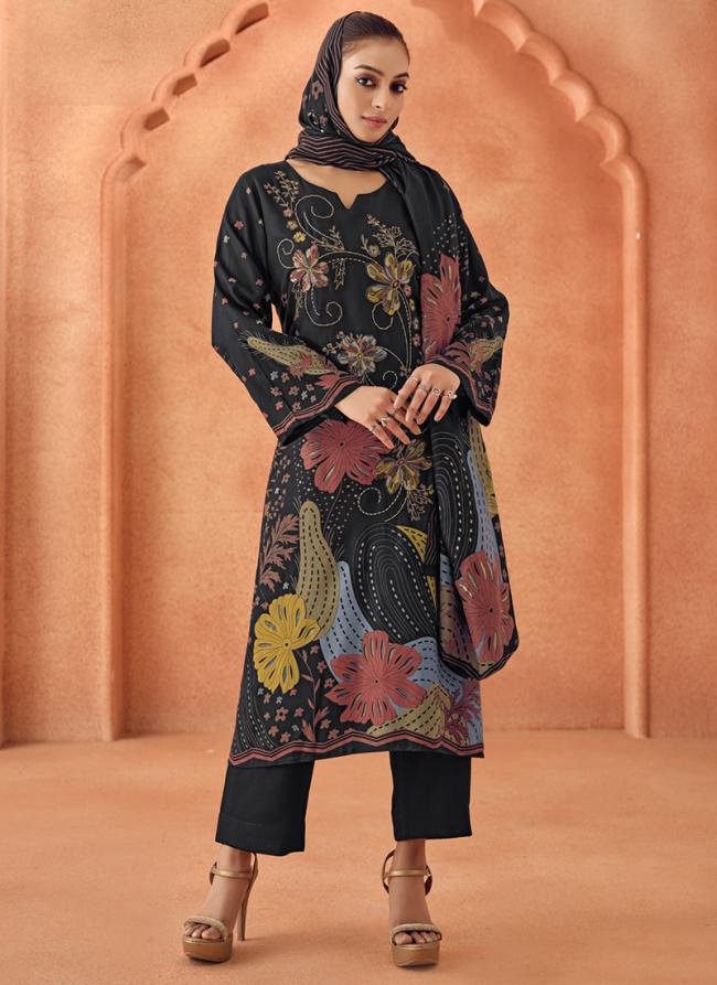 Pure Viscose Pashmina Black Festival Wear Printed Salwar Suit